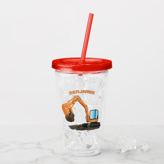 Sinaasappel graafmachine cartoon acryl drinkbeker (Achterkant ijs)