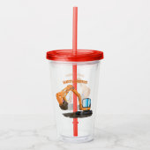 Sinaasappel graafmachine cartoon acryl drinkbeker (Voorkant)