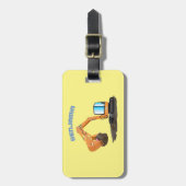 Sinaasappel graafmachine cartoon bagagelabel (Voorkant verticaal)