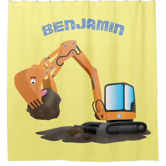 Sinaasappel graafmachine cartoon douchegordijn (Voorkant)