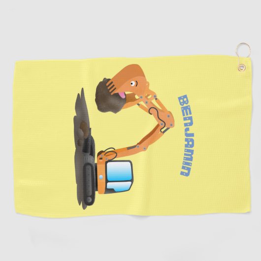 Sinaasappel graafmachine cartoon golfhanddoek (Horizontaal)