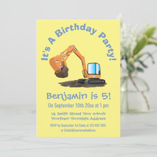 Sinaasappel graafmachine cartoon kaart (Staand voorkant)