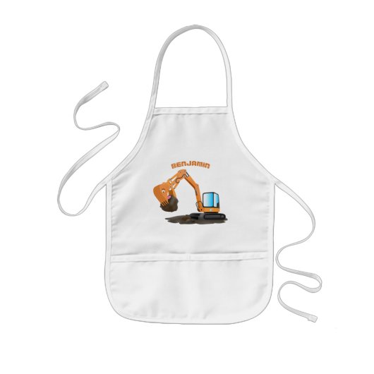 Sinaasappel graafmachine cartoon kinder schort (Voorkant)