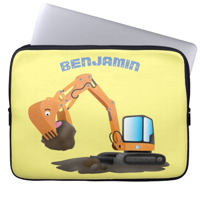 Sinaasappel graafmachine cartoon laptop sleeve (Voorkant)