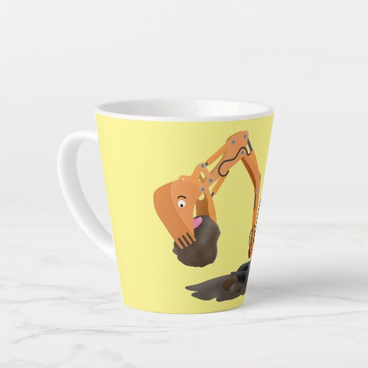 Sinaasappel graafmachine cartoon latte mok (Linkerhoek)