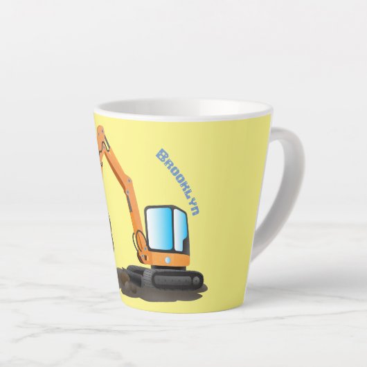 Sinaasappel graafmachine cartoon latte mok (Rechterhoek)