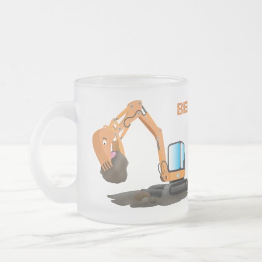 Sinaasappel graafmachine cartoon matglas koffiemok (Links)
