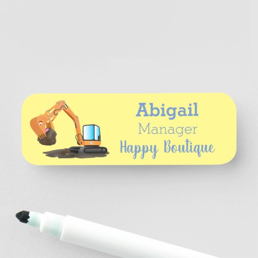 Sinaasappel graafmachine cartoon naamplaatje (In situ)