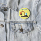 Sinaasappel graafmachine cartoon ronde button 5,7 cm (In situ)