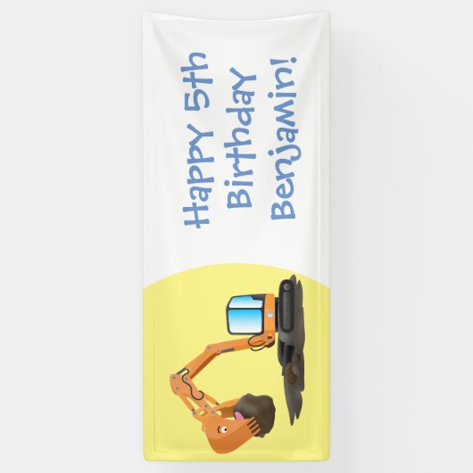 Sinaasappel graafmachine cartoon spandoek (Verticaal)