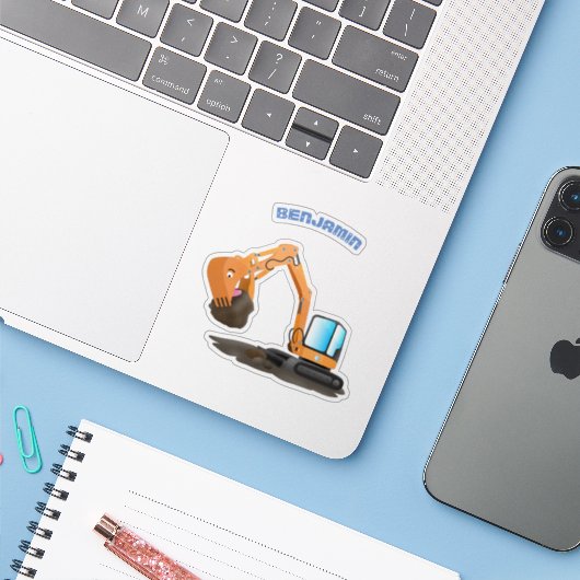 Sinaasappel graafmachine cartoon sticker (Laptop met iPhone)