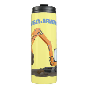 Sinaasappel graafmachine cartoon thermosbeker