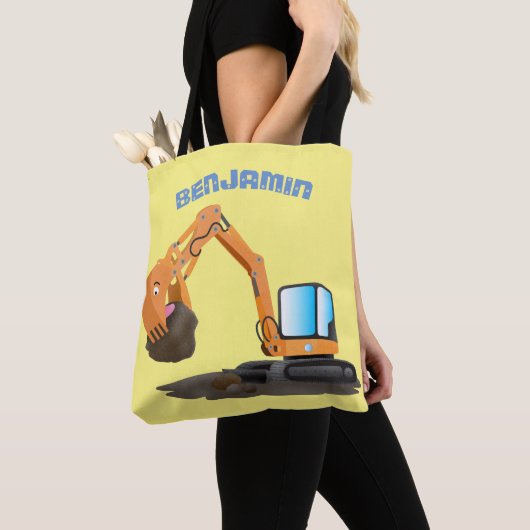Sinaasappel graafmachine cartoon tote bag (Dichtbij)