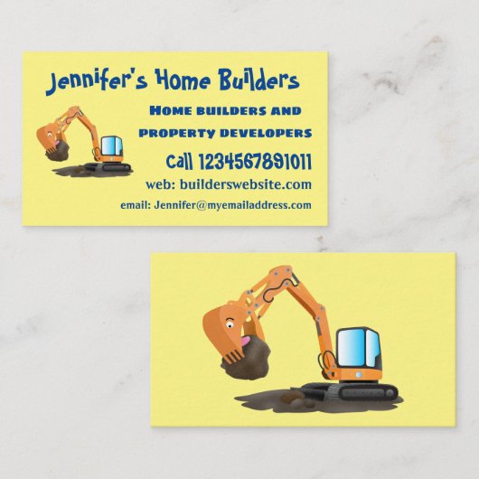 Sinaasappel graafmachine cartoon visitekaartje (Voorkant / Achterkant)