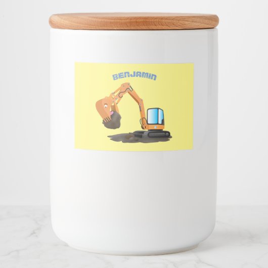 Sinaasappel graafmachine cartoon voedselcontainer etiket (Voorkant)