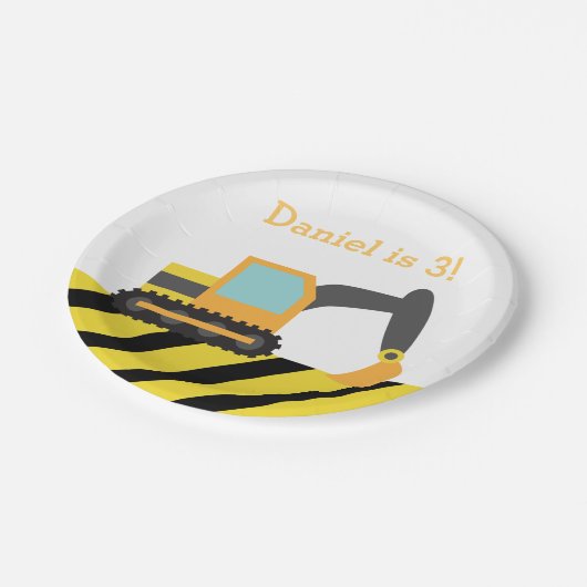 Sinaasappel graafmachine constructie jongens verja papieren bordje (Gekanteld)