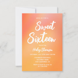 Sinaasappel Gradient Modern Trendy Sweet 16 Verjaa Kaart