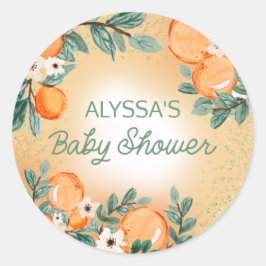 Sinaasappel Green Boy Girl Citrus Baby shower Ronde Sticker