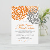 Sinaasappel & Grijs Bruiloft Uitnodigingen | Bloem (Staand voorkant)