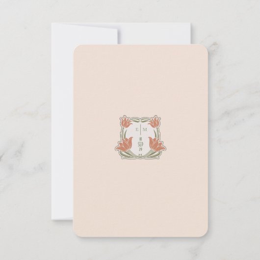 Sinaasappel Groen Bloemen Bruiloft Info Kaart (Achterkant)