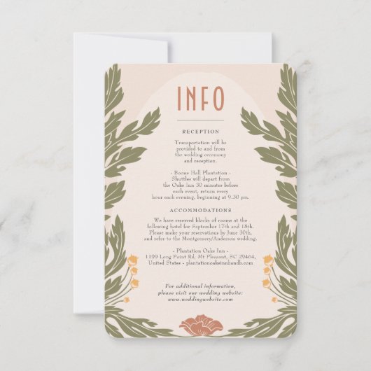 Sinaasappel Groen  Bloemen Bruiloft Info Kaart (Voorkant)