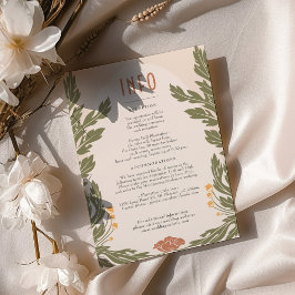 Sinaasappel Groen Bloemen Bruiloft Info Kaart