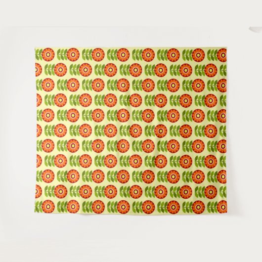 Sinaasappel, groen en geel retro bloempatroon wandkleed (Voorkant (horizontaal))