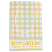 Sinaasappel Groen Geel Blauw Pastel Modern Gingham Medium Cadeauzakje (Voorkant)