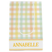 Sinaasappel Groen Geel Blauw Pastel Modern Gingham Medium Cadeauzakje (Achterkant)