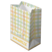 Sinaasappel Groen Geel Blauw Pastel Modern Gingham Medium Cadeauzakje (Achterkant Gekanteld)