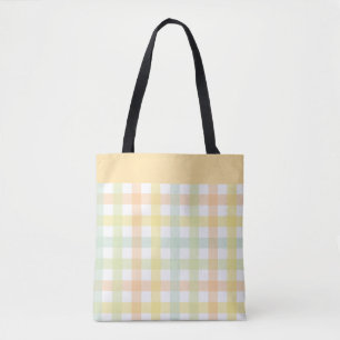 Sinaasappel Groen Geel Blauw Pastel Modern Gingham Tote Bag