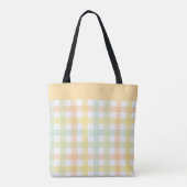 Sinaasappel Groen Geel Blauw Pastel Modern Gingham Tote Bag (Achterkant)