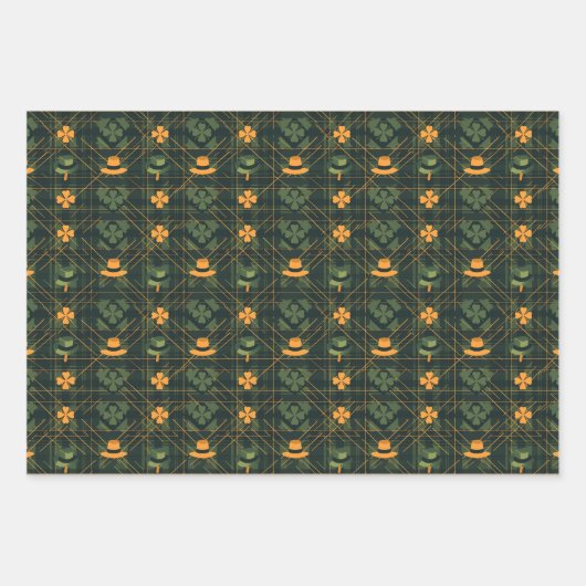 Sinaasappel Groen Pet St. Patrick Tartan Plaid set Inpakpapier Vel (Voorkant 2)