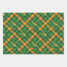 Sinaasappel Groen Pet St. Patrick Tartan Plaid set Inpakpapier Vel