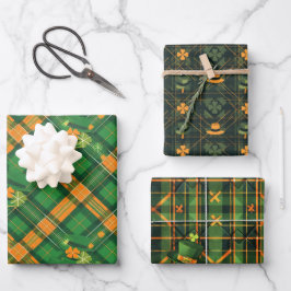 Sinaasappel Groen Pet St. Patrick Tartan Plaid set Inpakpapier Vel