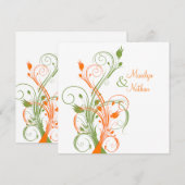 Sinaasappel Groen Wit Bloemen Sq. Uitnodiging voor (Voorkant / Achterkant)