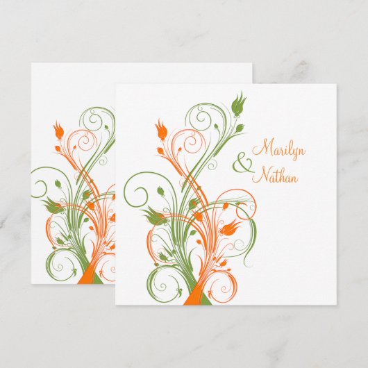 Sinaasappel Groen Wit Bloemen Sq. Uitnodiging voor (Voorkant / Achterkant)