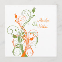 Sinaasappel Groen Wit Bloemen Sq. Uitnodiging voor