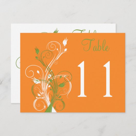 Sinaasappel Groen Wit Bloemen Tafelnummer Briefkaa (Voorkant / Achterkant)
