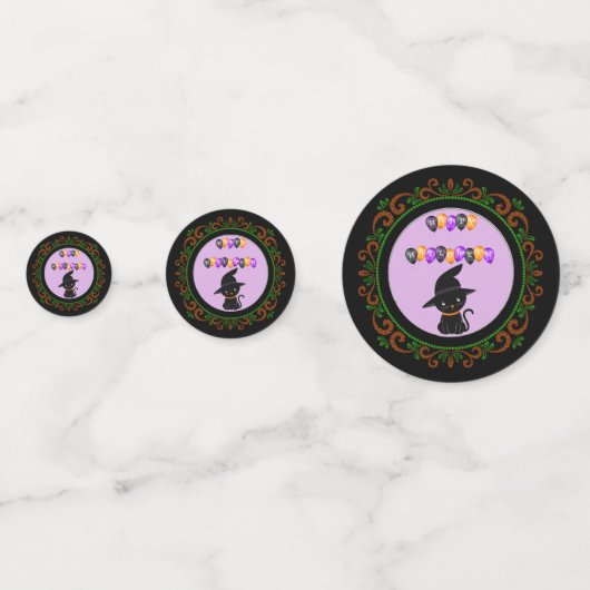 Sinaasappel Groen Zwart Kat Gelukkig Halloween Bal Confetti (Voorkanten)