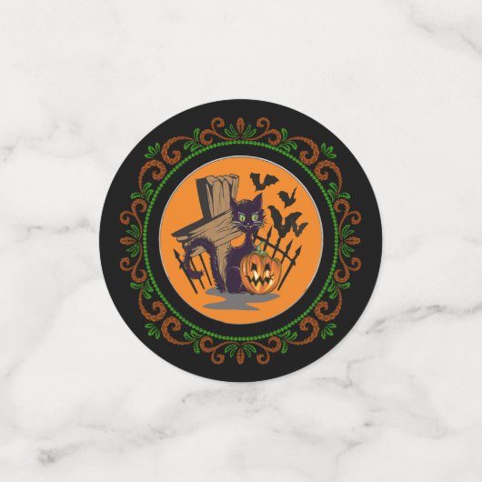 Sinaasappel Groen Zwart Kat Tombstone Bats Hallowe Confetti (Kleine voorkant)