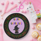 Sinaasappel Groen Zwart Kat Witch Pet Happy Hallow Papieren Bordje (Feest)