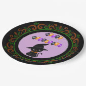 Sinaasappel Groen Zwart Kat Witch Pet Happy Hallow Papieren Bordje (Gekanteld)