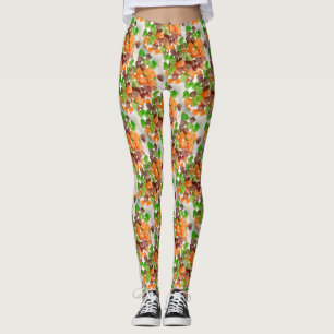 Sinaasappel groene rode kauwgom snoep gestrooid su leggings