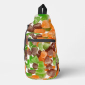 Sinaasappel groene rode snoep, gestrooid met suike sling bag (Voorkant)