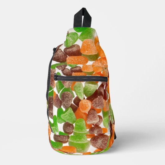 Sinaasappel groene rode snoep, gestrooid met suike sling bag (Voorkant)