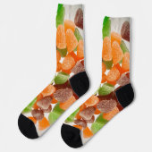 Sinaasappel groene rode snoep, gestrooid met suike sokken (Links)