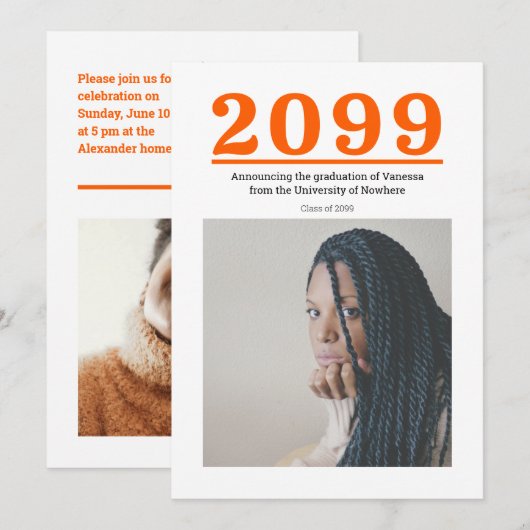 Sinaasappel grote nummers twee-foto Afstuderen (Voorkant / Achterkant)