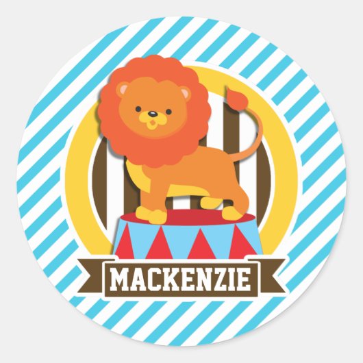 Sinaasappel grote top circusleeuw; blauw & witte s ronde sticker (Voorkant)