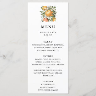 Sinaasappel Grove Citrus Botanische bruiloft Menu